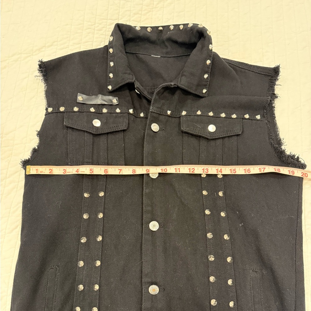 Black Studded Denim Vest - Picture 7 of 8
